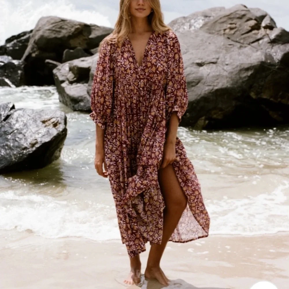 Flawed Daughters of India Women Kyra Midi Dress Sumac XXL Balloon Bohemian - Picture 3 of 11